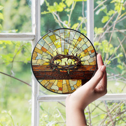 crown of thorns cross window art christian stained glass suncatcher gift for faithful dad