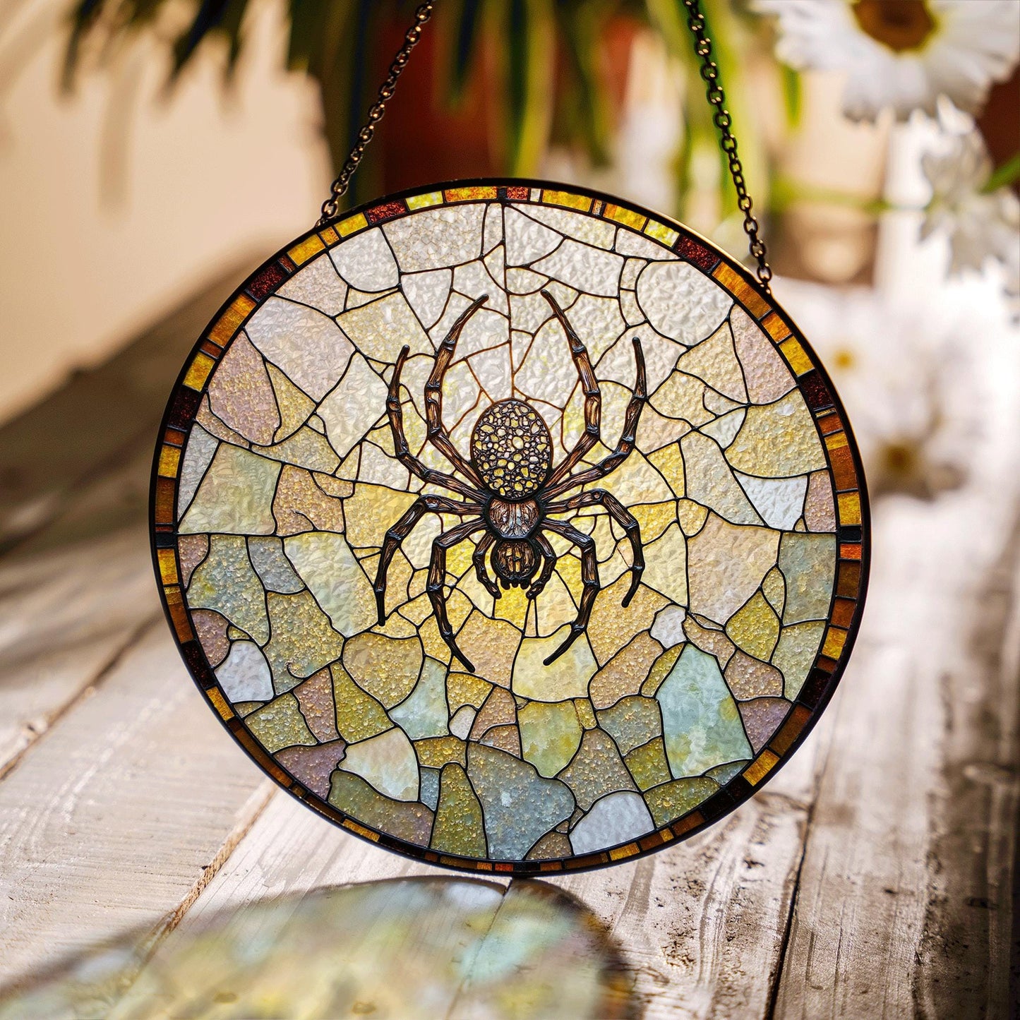 spider stained glass art suncatcher gothic window decor gift for halloween lover