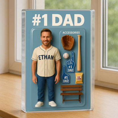Custom Photo Baseball Dad Action Figure Pack Packaging Personalized Rectangle Acrylic Block Plaque,Father Day Gift for Dad,Gift for Husband