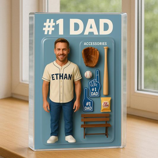 Custom Photo Baseball Dad Action Figure Pack Packaging Personalized Rectangle Acrylic Block Plaque,Father Day Gift for Dad,Gift for Husband