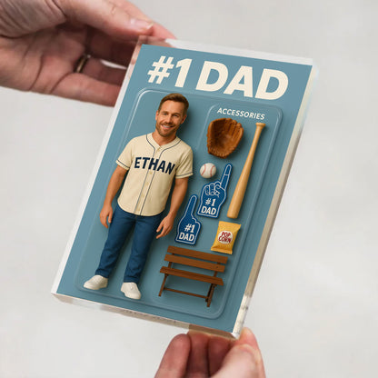Custom Photo Baseball Dad Action Figure Pack Packaging Personalized Rectangle Acrylic Block Plaque,Father Day Gift for Dad,Gift for Husband