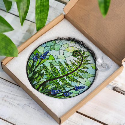 Fern Spiral Forest Plant Art Round Suncatcher Nature Window Decor Gift for Nature Lover