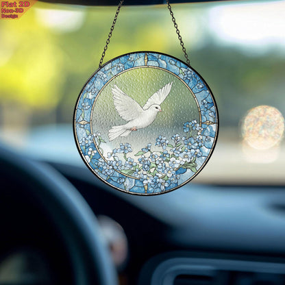 Dove and Forget Me Not Flowers Stained Glass Suncatcher, Dove and Forget Me Not Window Hanging, Elegant Home Décor, Peaceful Memorial Gift