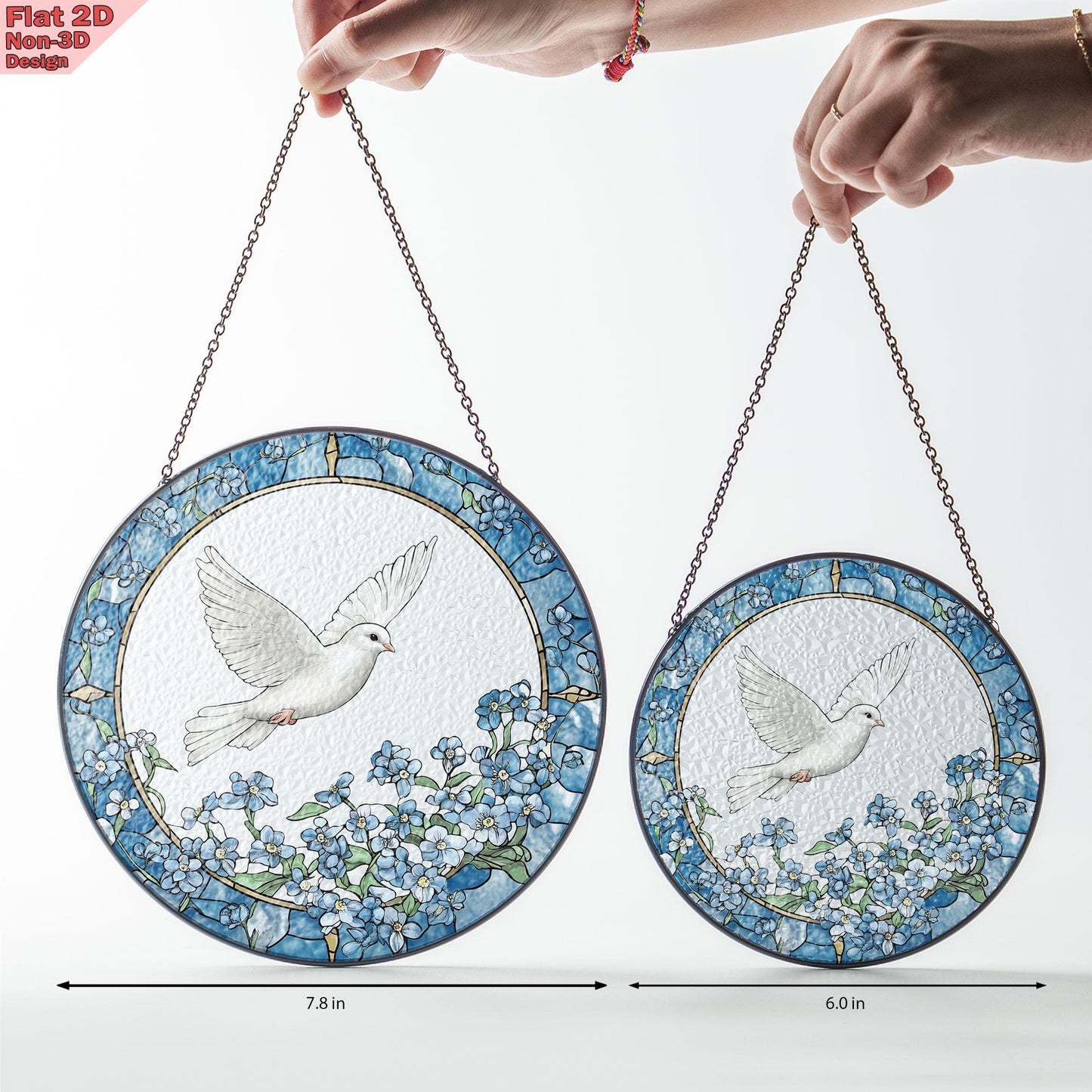 Dove and Forget Me Not Flowers Stained Glass Suncatcher, Dove and Forget Me Not Window Hanging, Elegant Home Décor, Peaceful Memorial Gift
