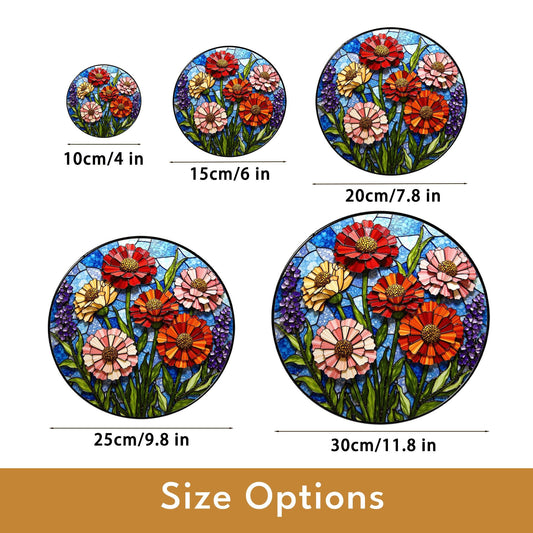 Colorful Zinnia Garden Glass Suncatcher Stained Glass Window Decor Gift for Flower Lover