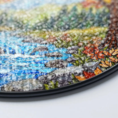 Autumn forest stream suncatcher stained glass mountain river panel gift for outdoor nature lover