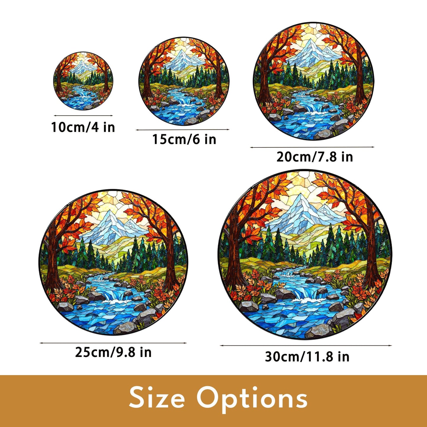 Autumn forest stream suncatcher stained glass mountain river panel gift for outdoor nature lover