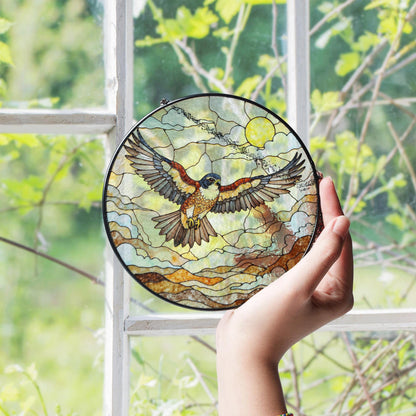 Flying hawk under sun stained glass bird suncatcher gift for dad