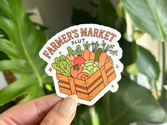 Farmers Market Sl*t Waterproof Sticker, Mental Health Stickers, Handdrawn Art Gifts, Spring Vibes, Shop Local, Shop Small, Support Farmers