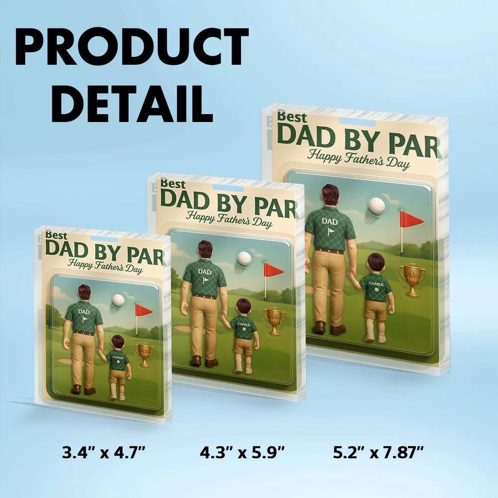 Best Dad By Par Golf Custom Figure Personalized Acrylic Block Plaque, Father's Day Gift for Dad, Gifts for Husband, Happy Father's Day