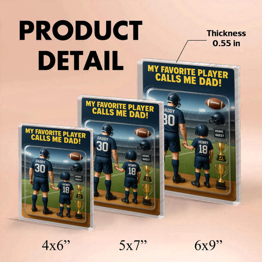 Personalized Football Action Figure Acrylic Block Plaque, Personalized Father's Day Gift for Dad, Papa, Birthday gift for Football Dad