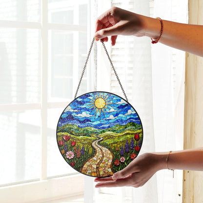 Mosaic sun trail with wildflowers vibrant stained glass suncatcher gift for nature lover friend