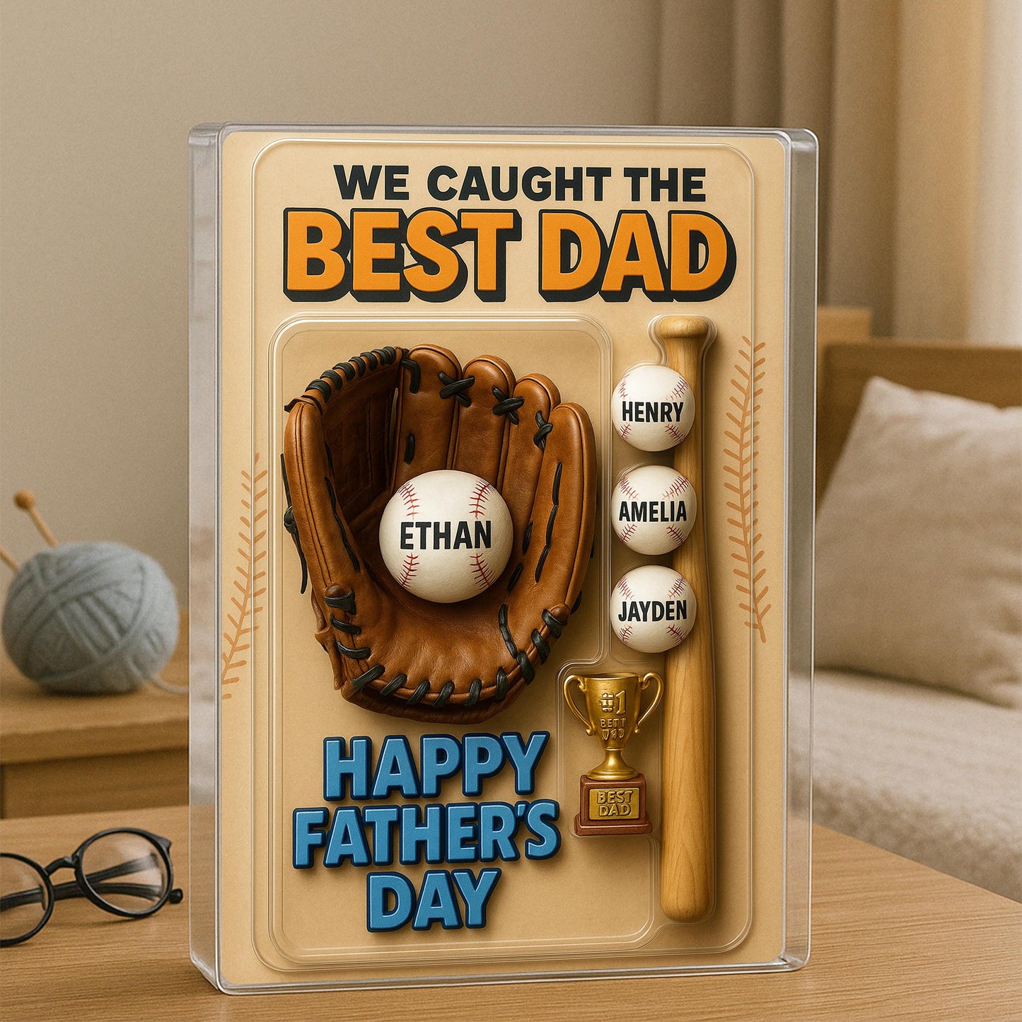 We Caught the Best Dad Baseball Custom Figure Personalized Acrylic Block Plaque, Personalized Father's Day Gift for Dad, Gifts for Husband