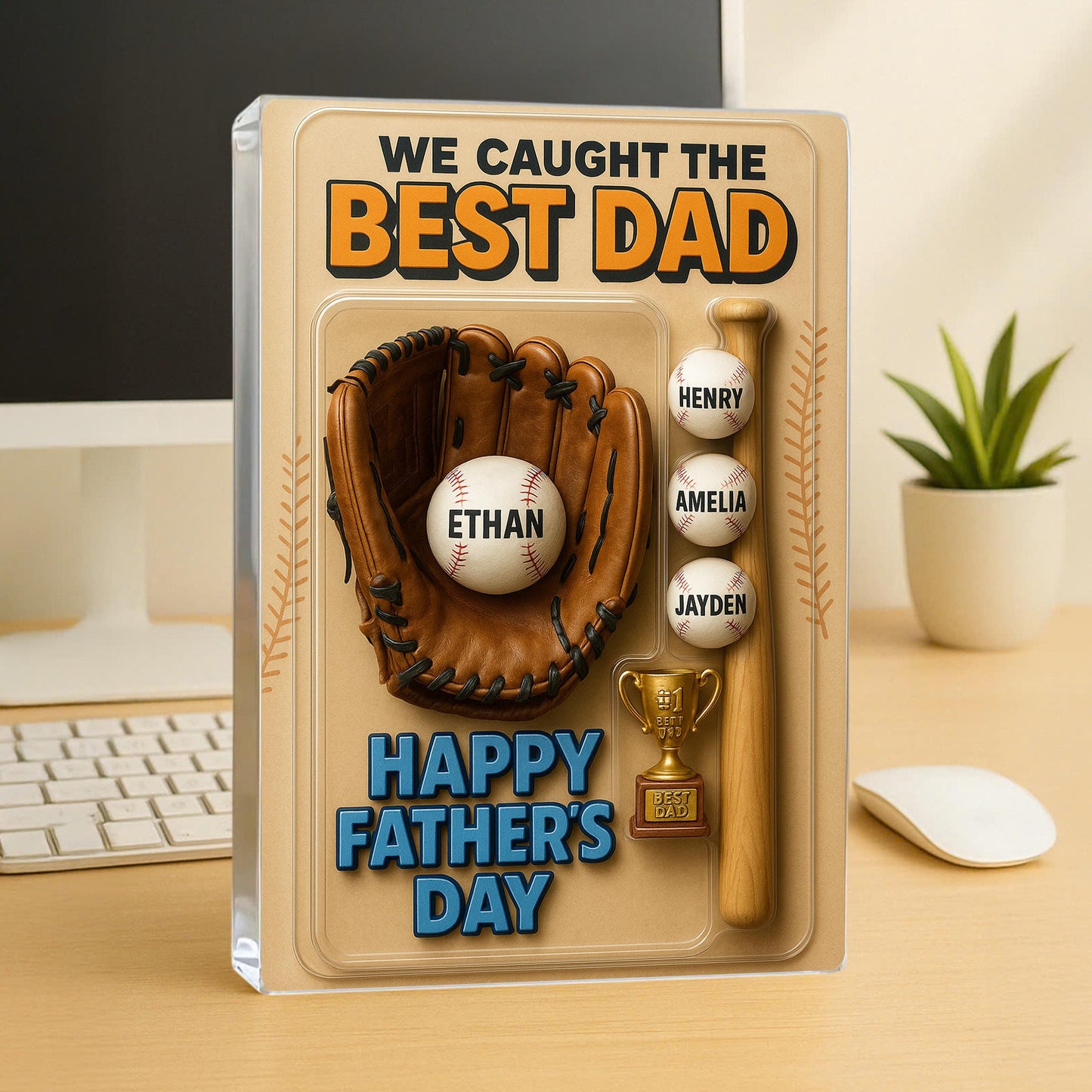 We Caught the Best Dad Baseball Custom Figure Personalized Acrylic Block Plaque, Personalized Father's Day Gift for Dad, Gifts for Husband