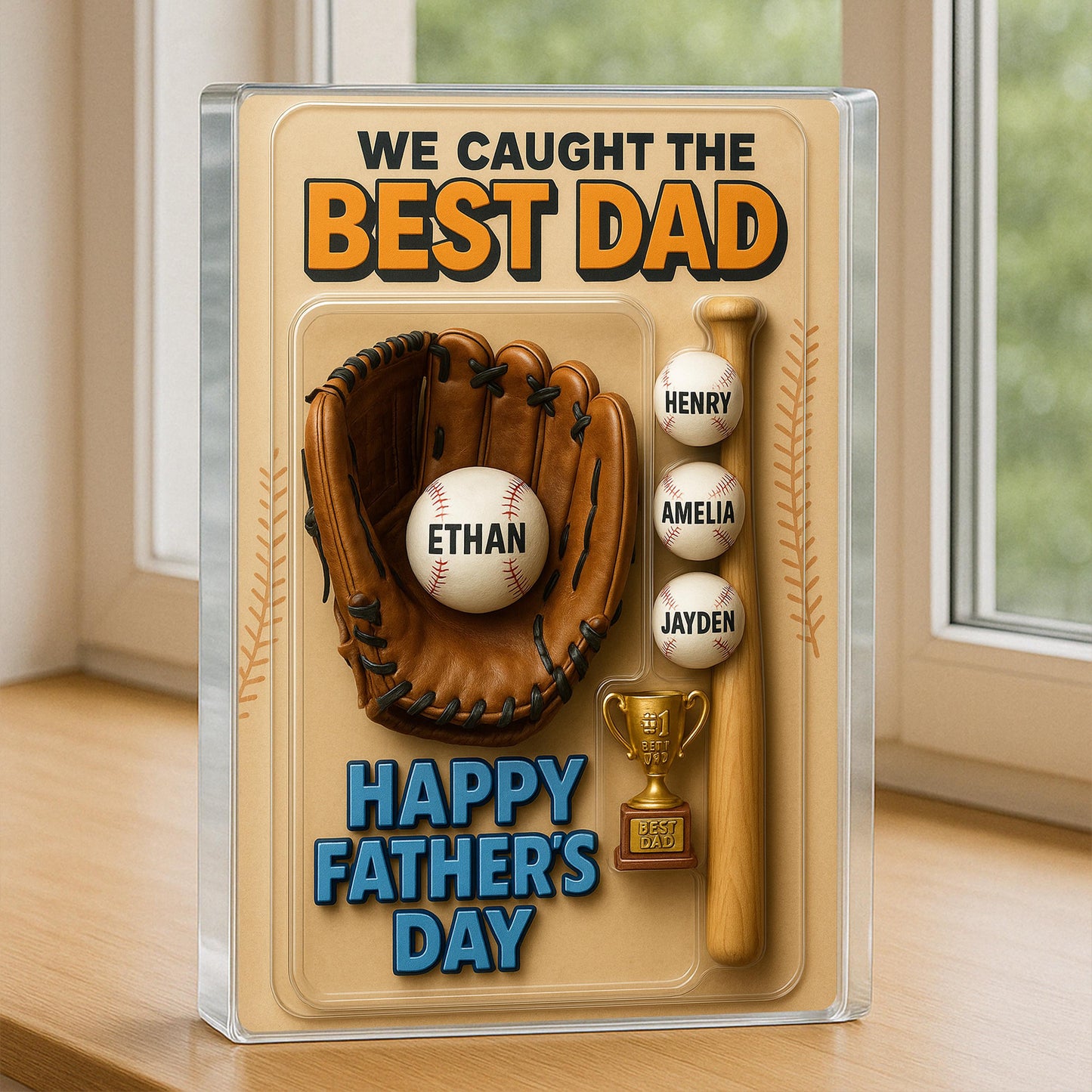 We Caught the Best Dad Baseball Custom Figure Personalized Acrylic Block Plaque, Personalized Father's Day Gift for Dad, Gifts for Husband
