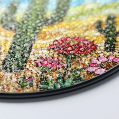 Desert cactus bloom stained glass suncatcher with wildflowers and sky gift for nature lovers