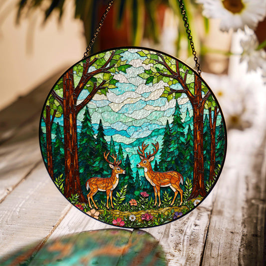 forest deer lovers woodland glass art forest suncatcher nature decor gift for nature lovers