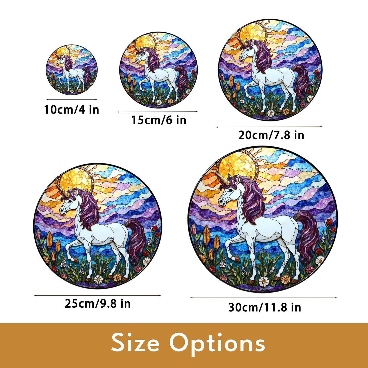 Opalescent unicorn in crystal bloom field iridescent stained glass window decor gift for fantasy lover