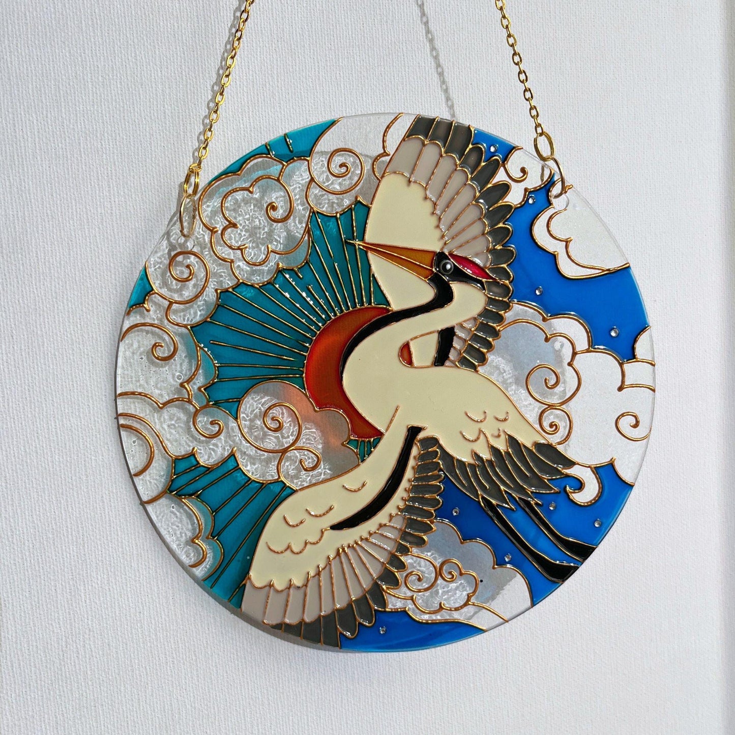 Japanese Crane Unique Suncatcher for window Mothers day gift Aesthetic room decor for every home Stained glass painting