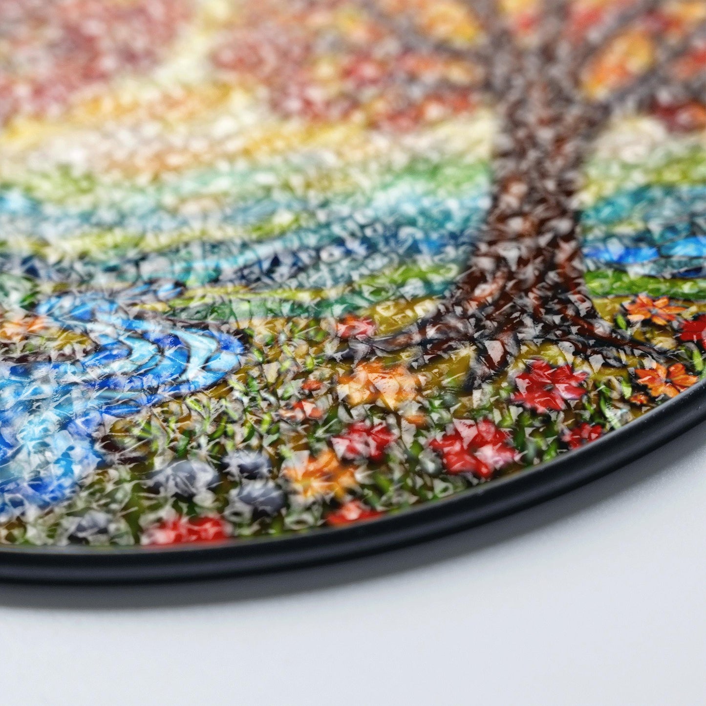 Autumn Trees River Flow Stained Glass Round Suncatcher Gift for Nature Lovers Home Decor