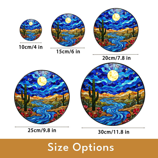 Desert River Night Sky Art Suncatcher Colorful Stained Glass Window Decor Gift for Nature Lovers