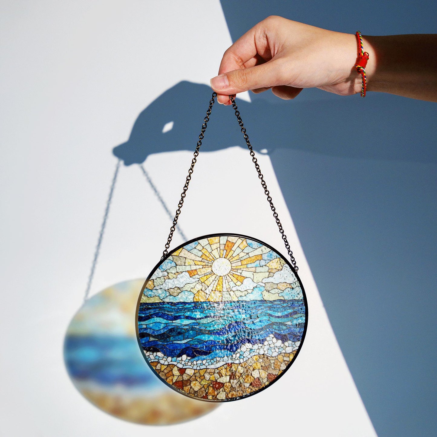 Ocean Shore Sunlight Round Suncatcher Stained Glass Window Decor Gift for Beach Lover Home Blessing