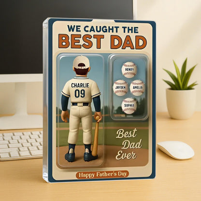 We Caught The Best Dad Baseball Lover Toy Box Figure Style Personalized Acrylic Block Plaque, Gift For Baseball Dad, Baseball Lovers Gift