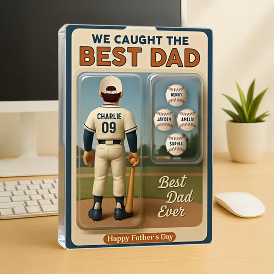 We Caught The Best Dad Baseball Lover Toy Box Figure Style Personalized Acrylic Block Plaque, Gift For Baseball Dad, Baseball Lovers Gift