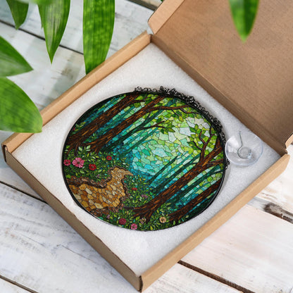 Enchanted Forest Trail Stained Glass Style Suncatcher Gift for Nature Lovers