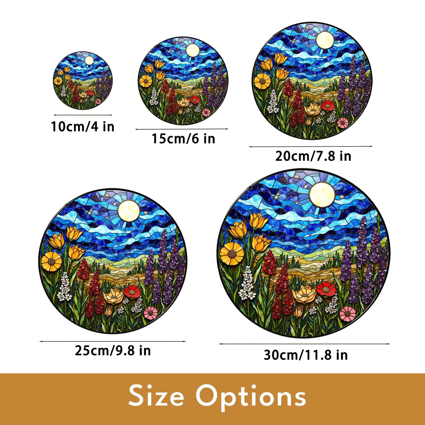 Wildflower Meadow and Blue Sky Suncatcher Handmade Stained Glass Style Window Decor Gift for Nature Lover