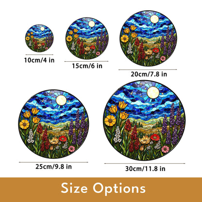 Wildflower Meadow and Blue Sky Suncatcher Handmade Stained Glass Style Window Decor Gift for Nature Lover