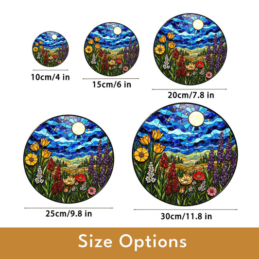 Wildflower Meadow and Blue Sky Suncatcher Handmade Stained Glass Style Window Decor Gift for Nature Lover