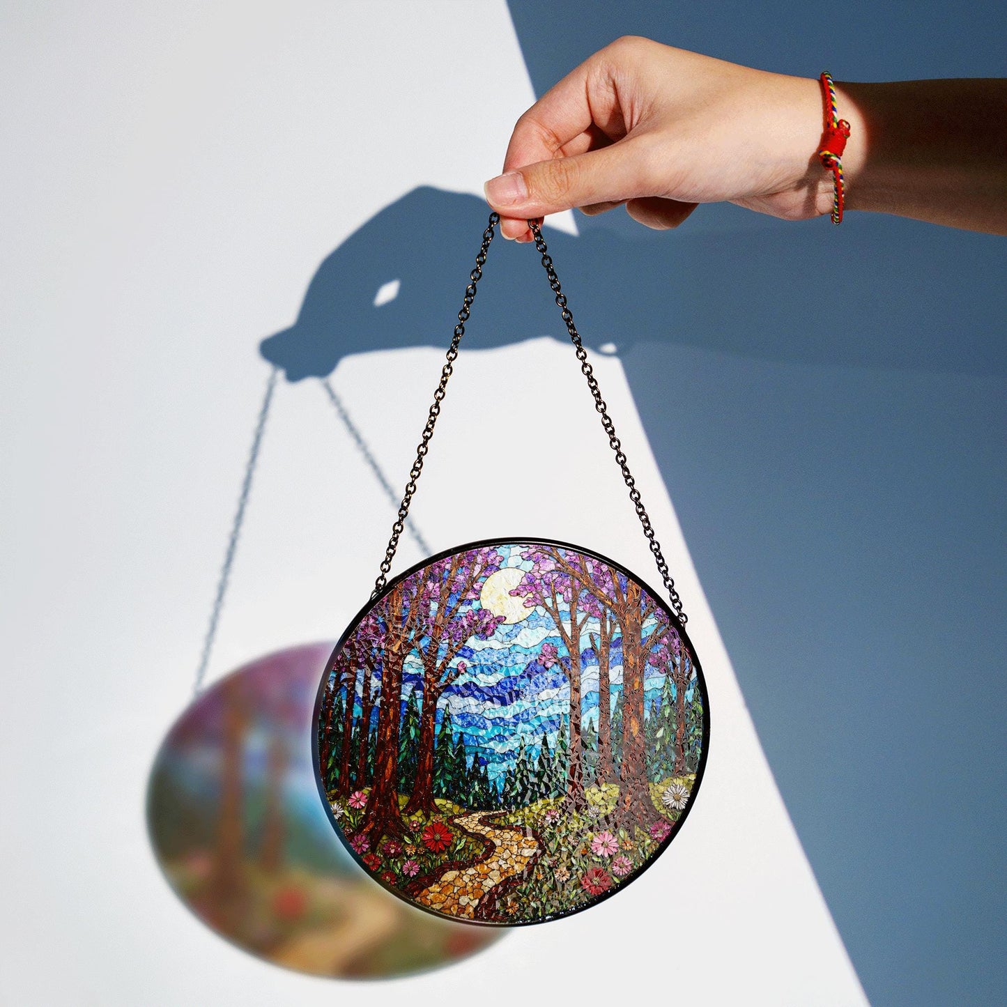 Enchanted Forest Path Suncatcher Stained Glass Window Decor Gift for Nature Lovers