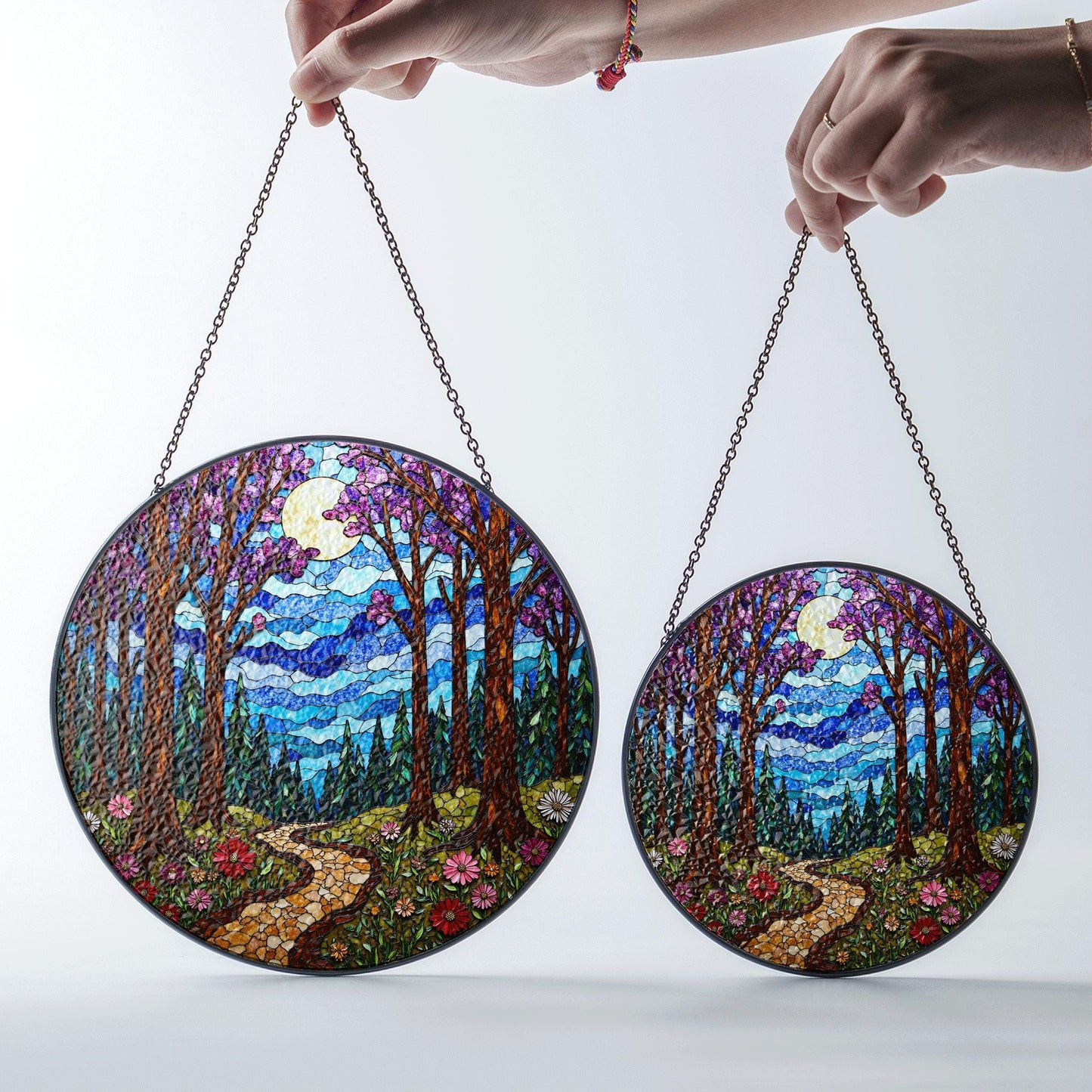 Enchanted Forest Path Suncatcher Stained Glass Window Decor Gift for Nature Lovers