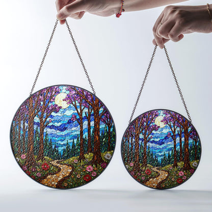 Enchanted Forest Path Suncatcher Stained Glass Window Decor Gift for Nature Lovers