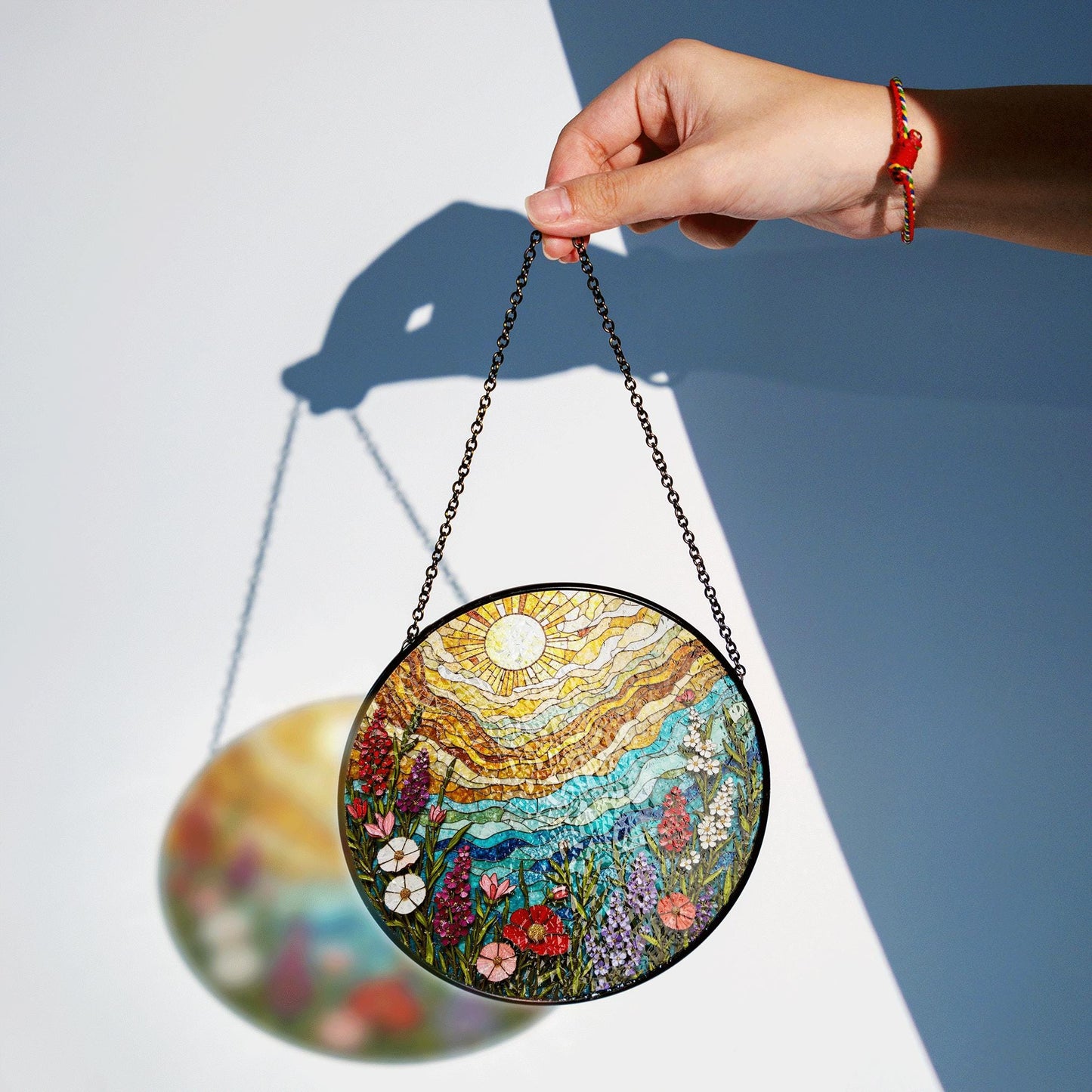 Colorful Wildflower Field Suncatcher Stained Glass Sun and Sky Sun Catcher Gift for Nature Lover