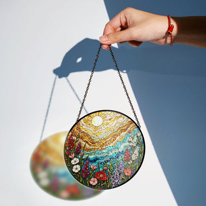 Colorful Wildflower Field Suncatcher Stained Glass Sun and Sky Sun Catcher Gift for Nature Lover