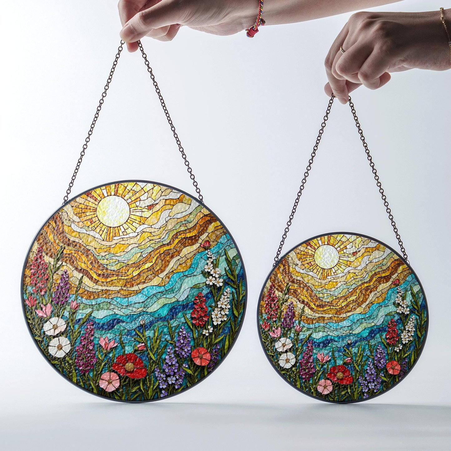 Colorful Wildflower Field Suncatcher Stained Glass Sun and Sky Sun Catcher Gift for Nature Lover