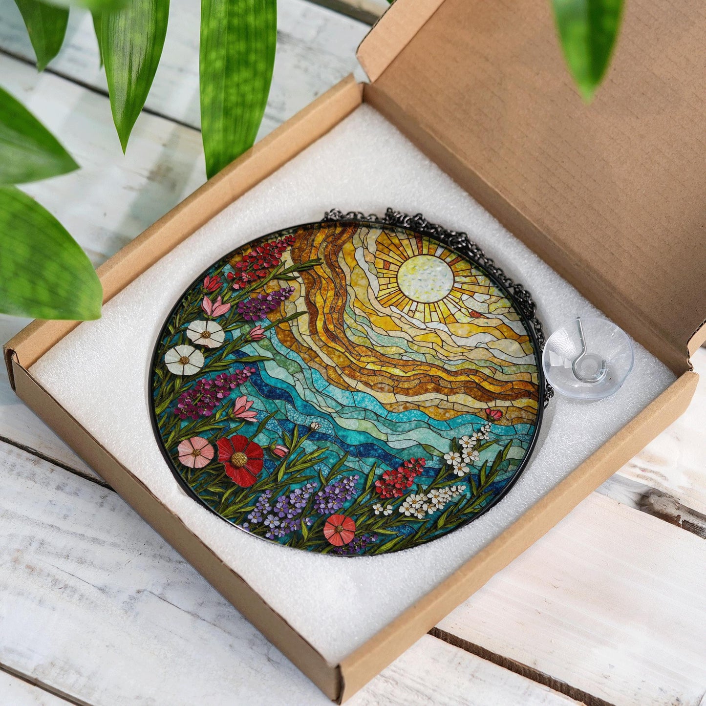 Colorful Wildflower Field Suncatcher Stained Glass Sun and Sky Sun Catcher Gift for Nature Lover