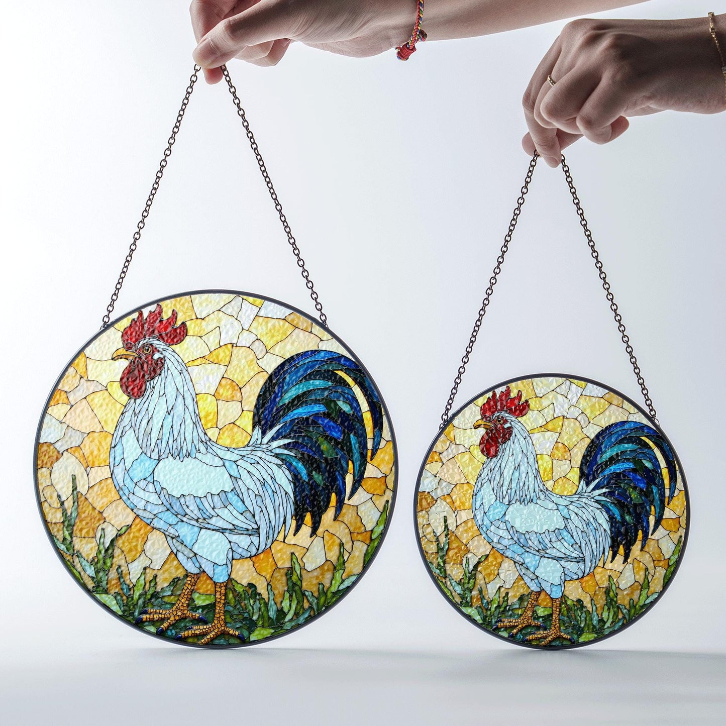 Stained Glass Rooster Suncatcher Handcrafted Colorful Window Art Gift for Bird Lovers