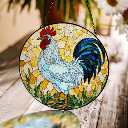 Stained Glass Rooster Suncatcher Handcrafted Colorful Window Art Gift for Bird Lovers