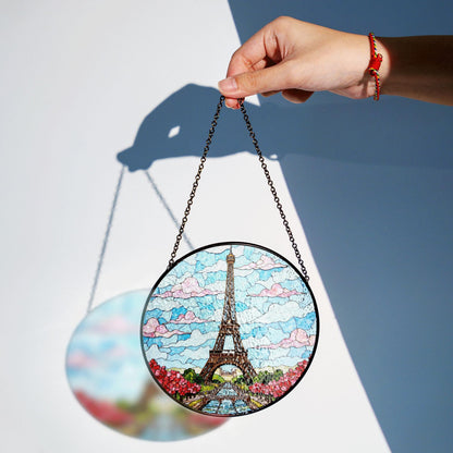 Stained Glass Eiffel Tower Suncatcher Paris Skyline Window Hanging Gift