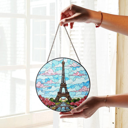 Stained Glass Eiffel Tower Suncatcher Paris Skyline Window Hanging Gift