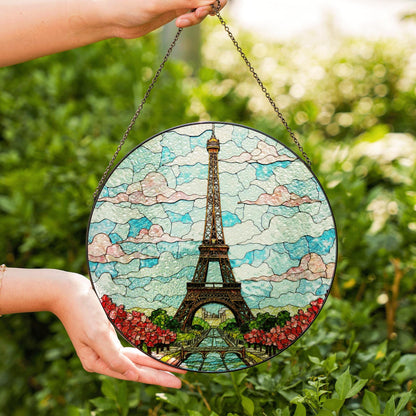 Stained Glass Eiffel Tower Suncatcher Paris Skyline Window Hanging Gift