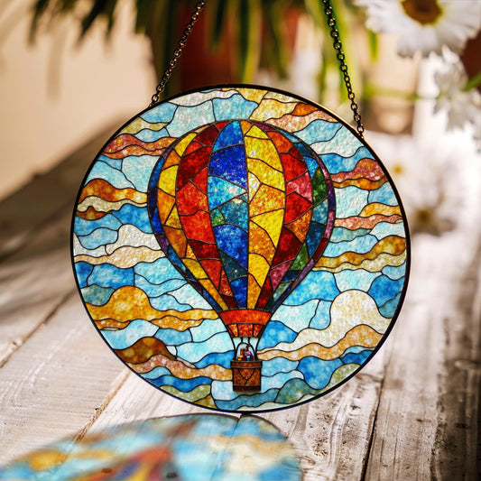 Colorful Hot Air Balloon Stained Glass Suncatcher for Home Decor Gift