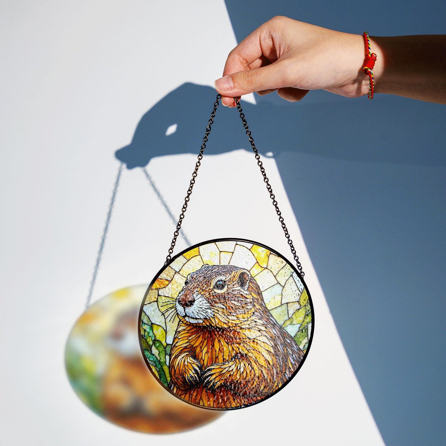 Stained Glass Groundhog Suncatcher Handmade Nature Window Decor Gift