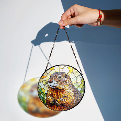 Stained Glass Groundhog Suncatcher Handmade Nature Window Decor Gift