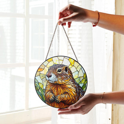 Stained Glass Groundhog Suncatcher Handmade Nature Window Decor Gift