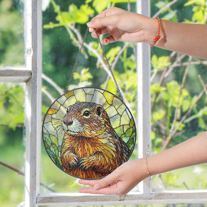 Stained Glass Groundhog Suncatcher Handmade Nature Window Decor Gift