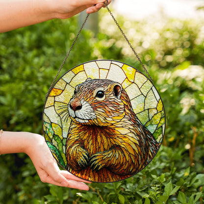 Stained Glass Groundhog Suncatcher Handmade Nature Window Decor Gift